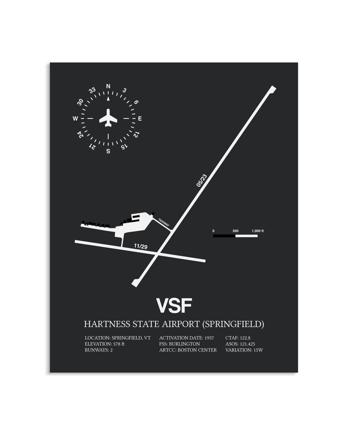 Gray Framed Hartness State Airport (Springfield) layout wall art poster