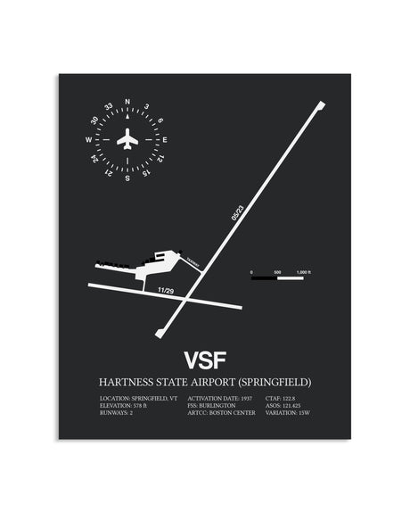 Gray Framed Hartness State Airport (Springfield) layout wall art poster