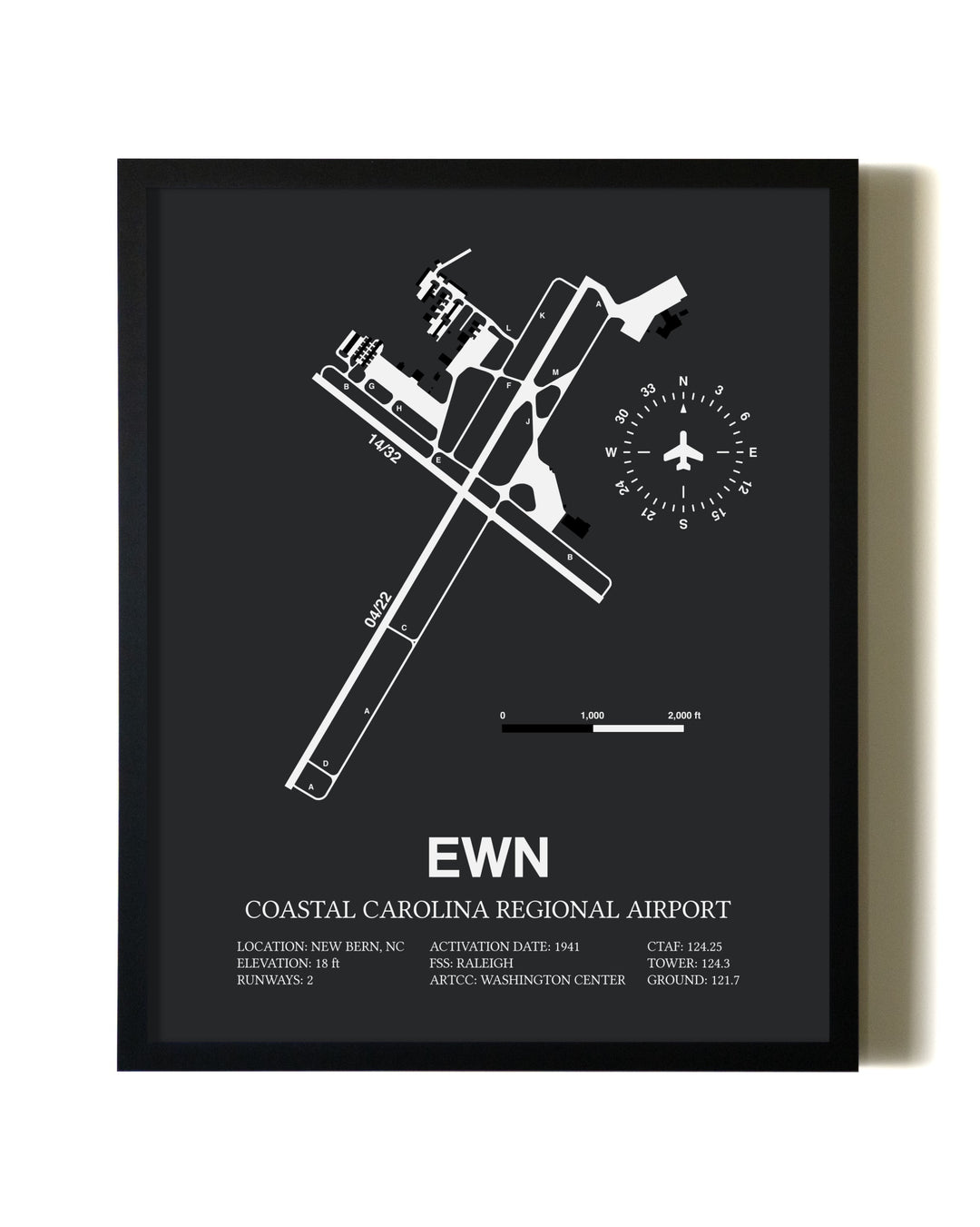 Unframed Coastal Carolina Regional Airport map print poster