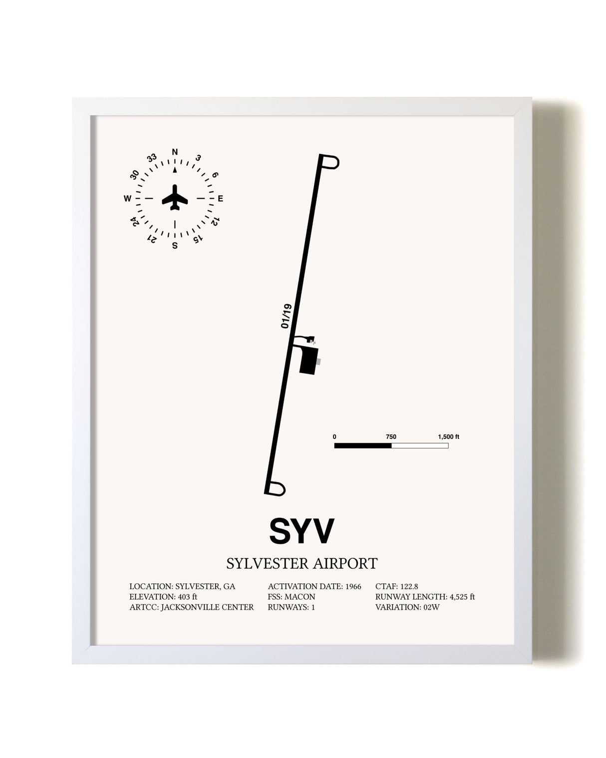Sylvester Airport airport map poster in oak frame