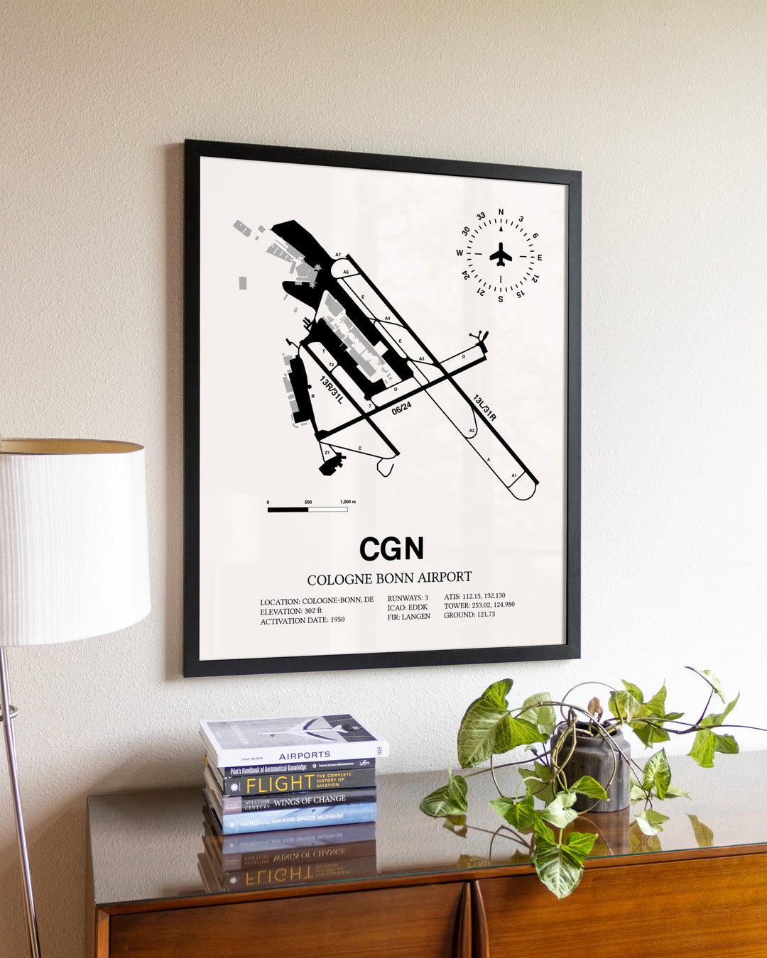 Cologne Bonn Airport aviation wall décor in black wood frame