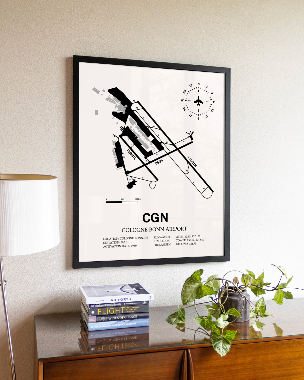 Cologne Bonn Airport aviation wall décor in black wood frame