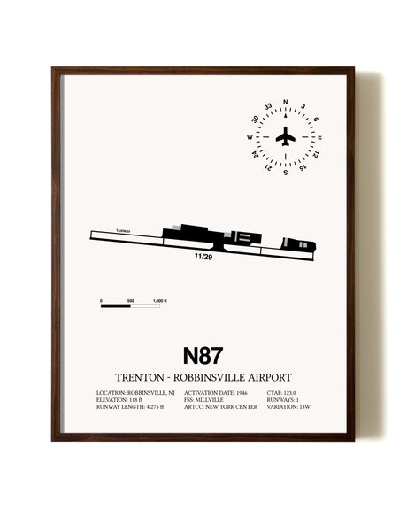 Trenton-Robbinsville Airport aviation print in walnut frame