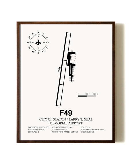 City Of Slaton / Larry T. Neal Memorial Airport aviation print in walnut frame