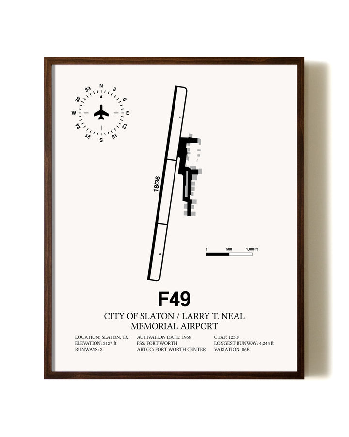 City Of Slaton / Larry T. Neal Memorial Airport aviation print in walnut frame