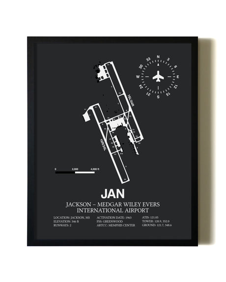 Unframed Jackson-Medgar Wiley Evers International Airport map print poster