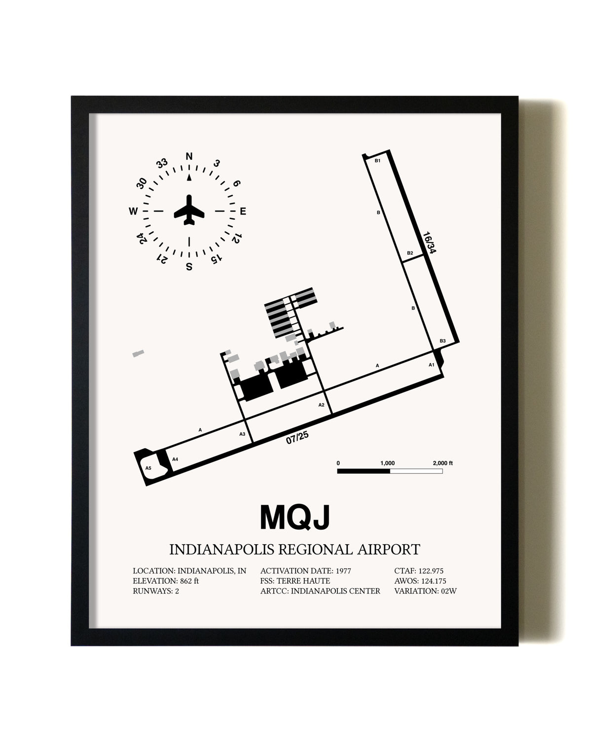Framed Indianapolis Regional Airport wall art poster in black frame