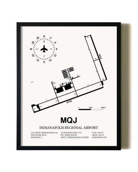 Framed Indianapolis Regional Airport wall art poster in black frame