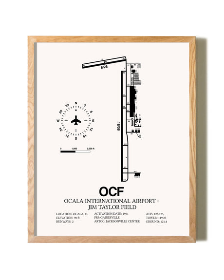 Ocala International Airport-Jim Taylor Field framed print in natural wood frame