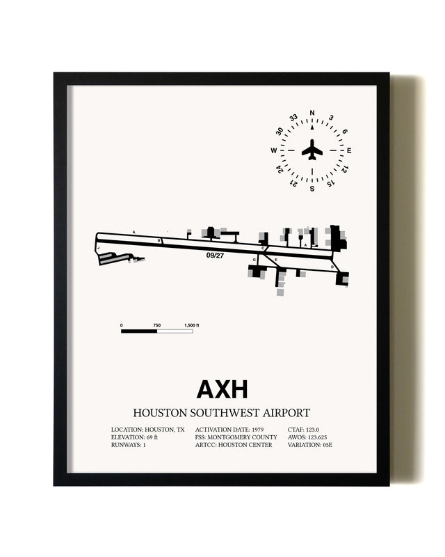 Framed Houston Southwest Airport wall art poster in black frame