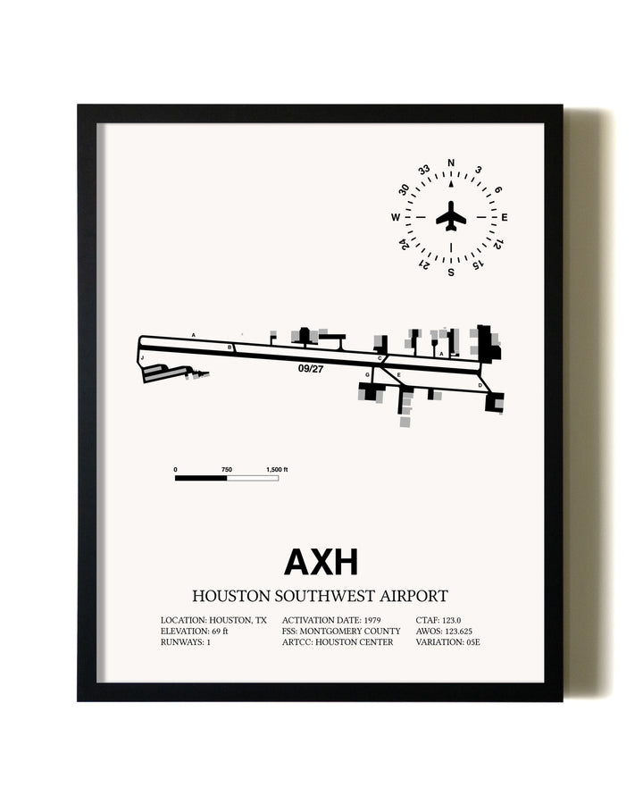 Framed Houston Southwest Airport wall art poster in black frame
