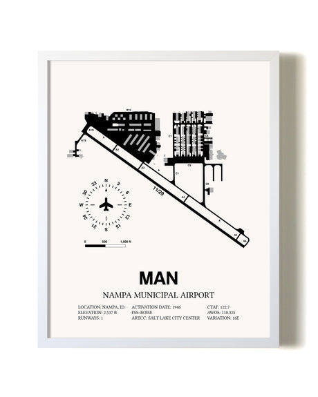 Nampa Municipal Airport airport map poster in oak frame