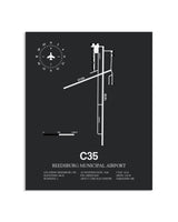 Gray Framed Reedsburg Municipal Airport layout wall art poster