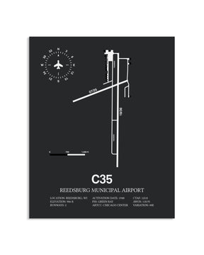 Gray Framed Reedsburg Municipal Airport layout wall art poster