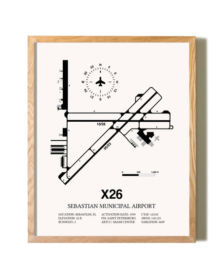 Sebastian Municipal Airport framed print in natural wood frame