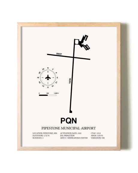 Pipestone Municipal Airport framed wall art in white frame