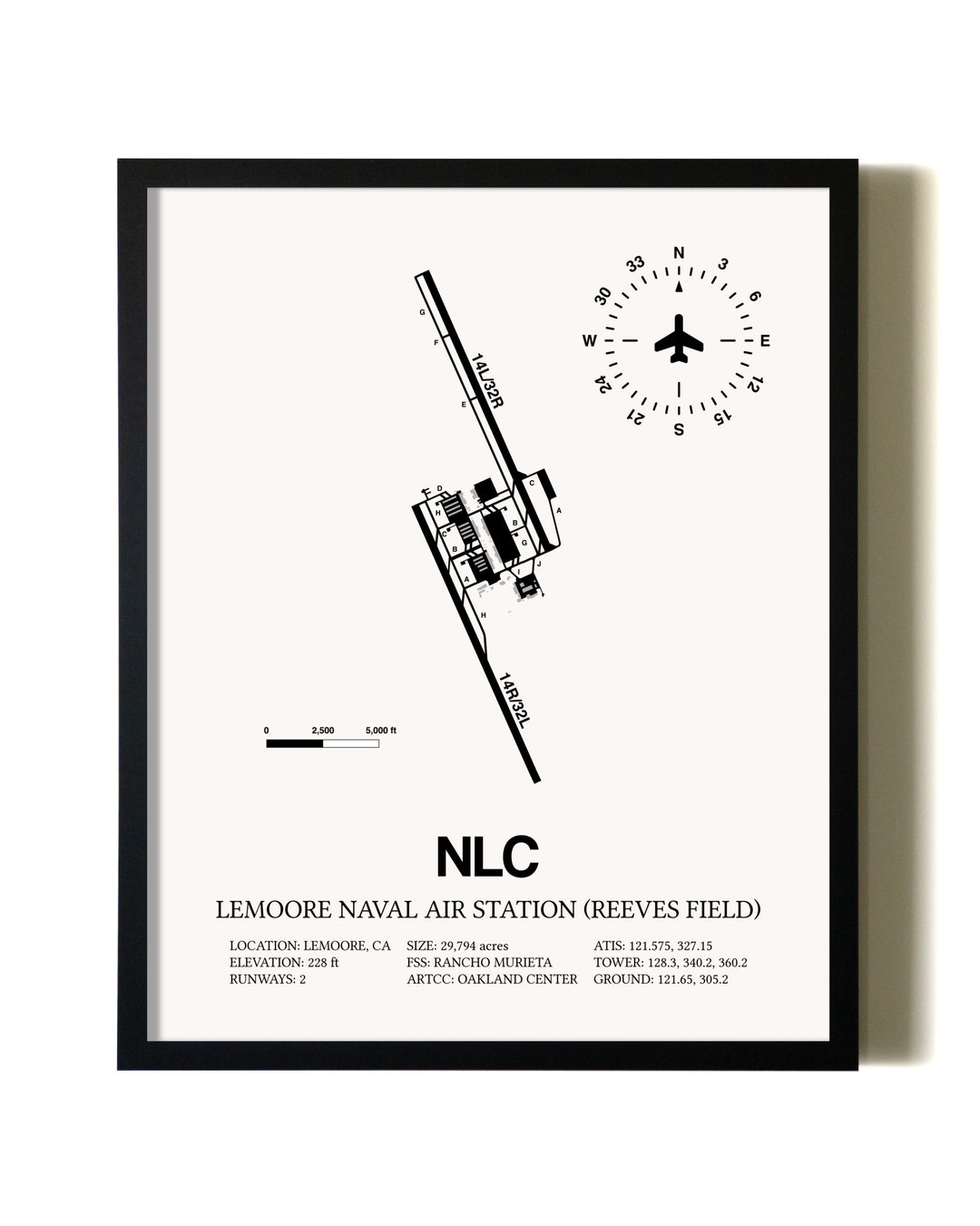 Framed Lemoore Naval Air Station (Reeves Field) wall art poster in black frame
