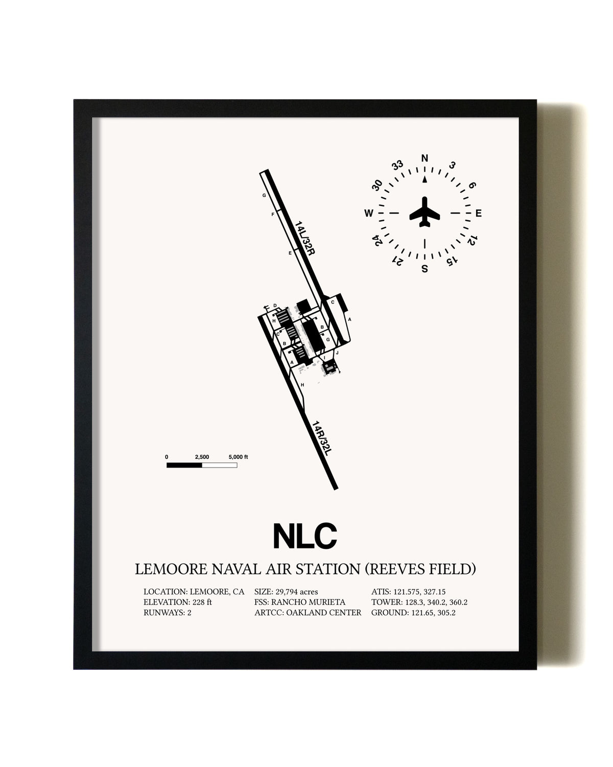 Framed Lemoore Naval Air Station (Reeves Field) wall art poster in black frame