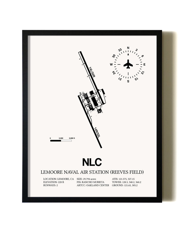 Framed Lemoore Naval Air Station (Reeves Field) wall art poster in black frame