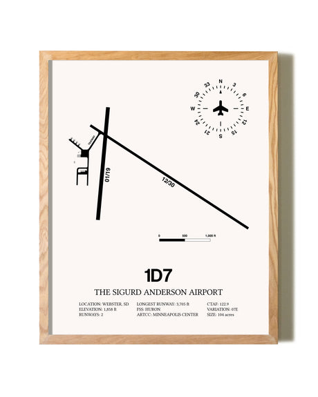 The Sigurd Anderson Airport framed print in natural wood frame