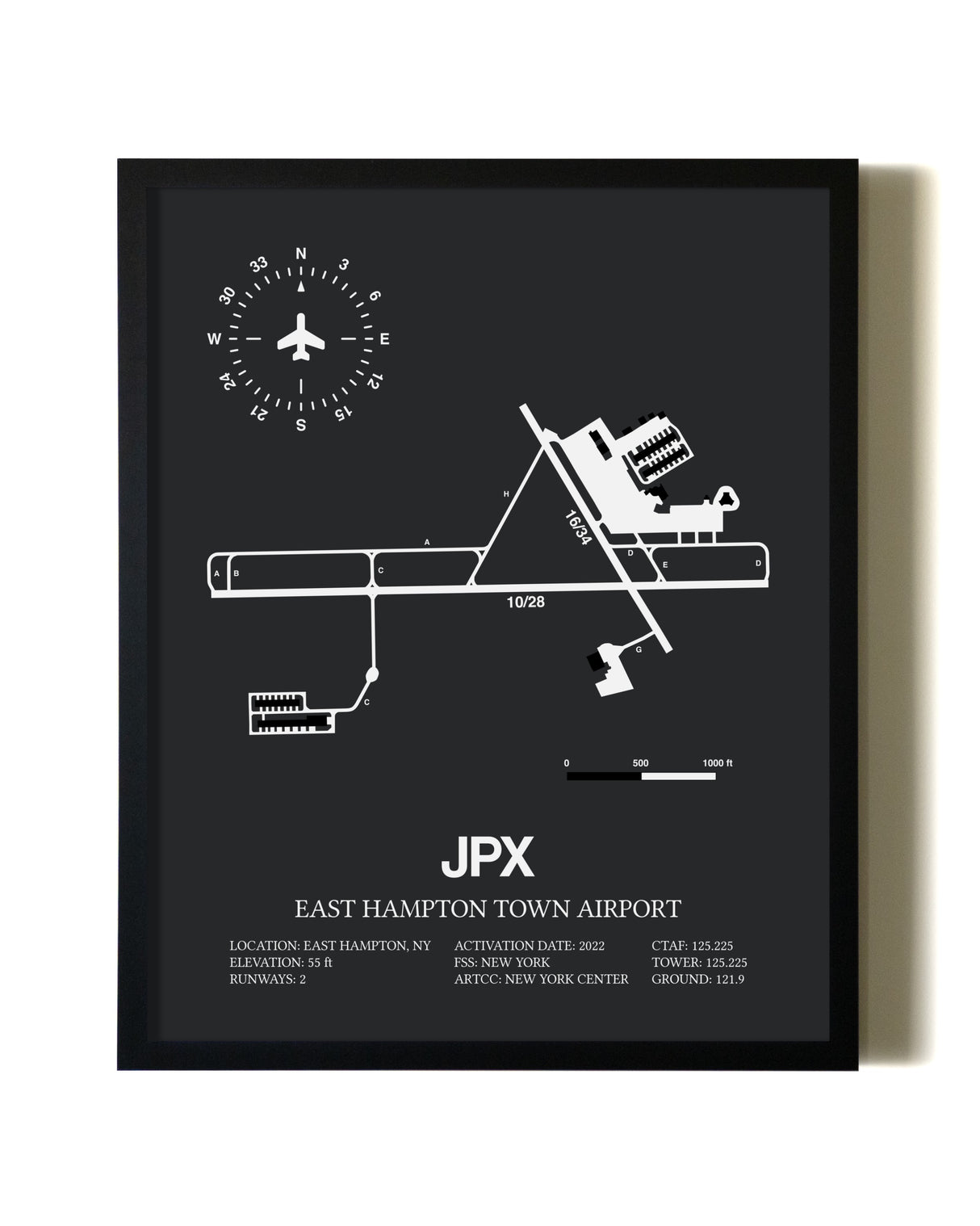 Unframed East Hampton Town Airport map print poster