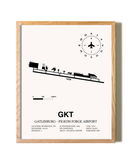 Gatlinburg-Pigeon Forge Airport framed print in natural wood frame