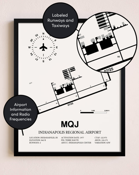 Framed Indianapolis Regional Airport layout wall art poster