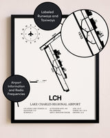 Framed Lake Charles Regional Airport layout wall art poster