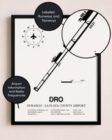 Framed Durango-La Plata County Airport layout wall art poster