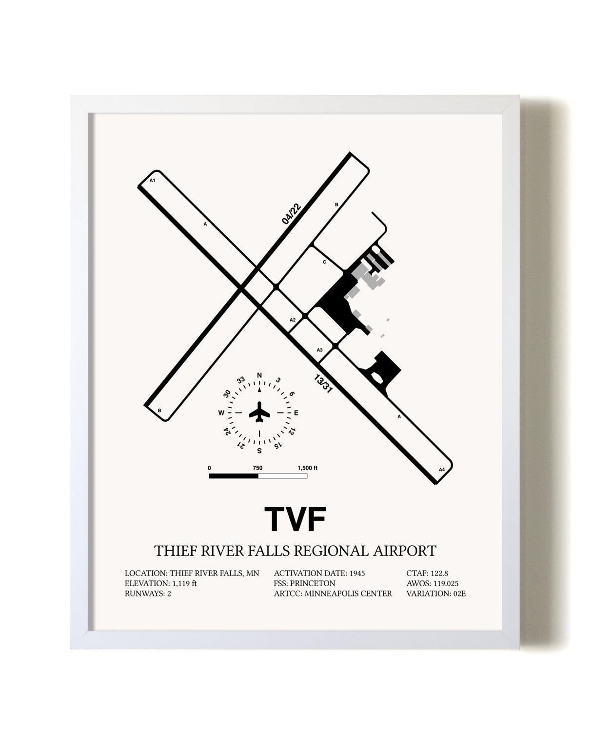 Thief River Falls Regional Airport airport map poster in oak frame