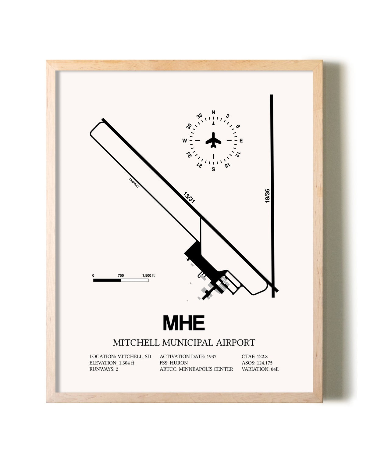 Mitchell Municipal Airport framed wall art in white frame