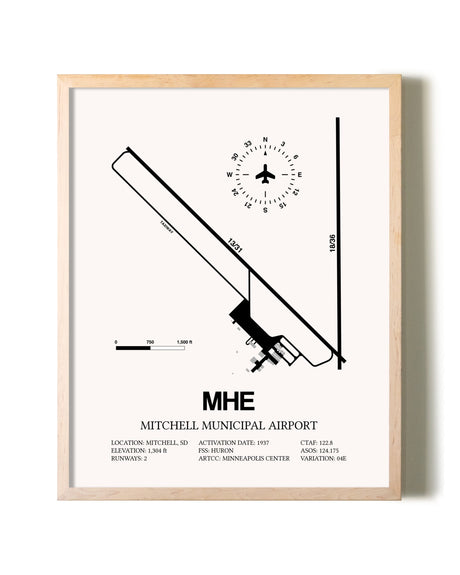 Mitchell Municipal Airport framed wall art in white frame