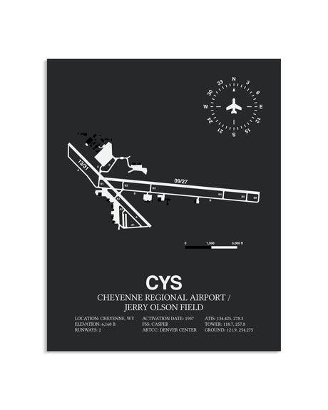 Gray Framed Cheyenne Regional Airport / Jerry Olson Field layout wall art poster
