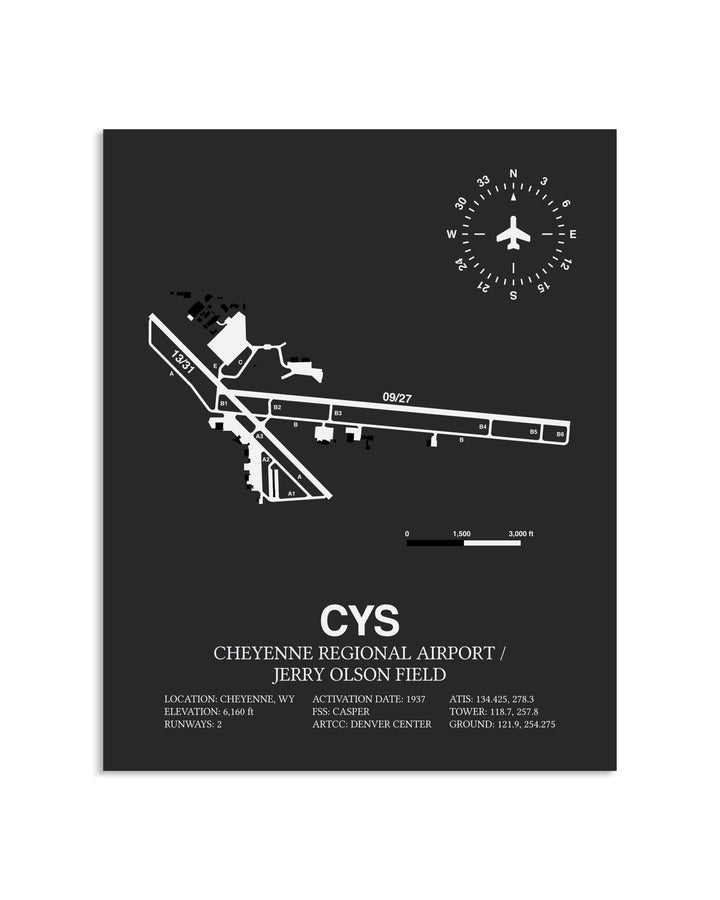Gray Framed Cheyenne Regional Airport / Jerry Olson Field layout wall art poster