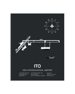 Gray Framed Hilo International Airport layout wall art poster