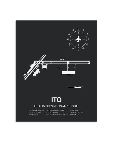 Gray Framed Hilo International Airport layout wall art poster
