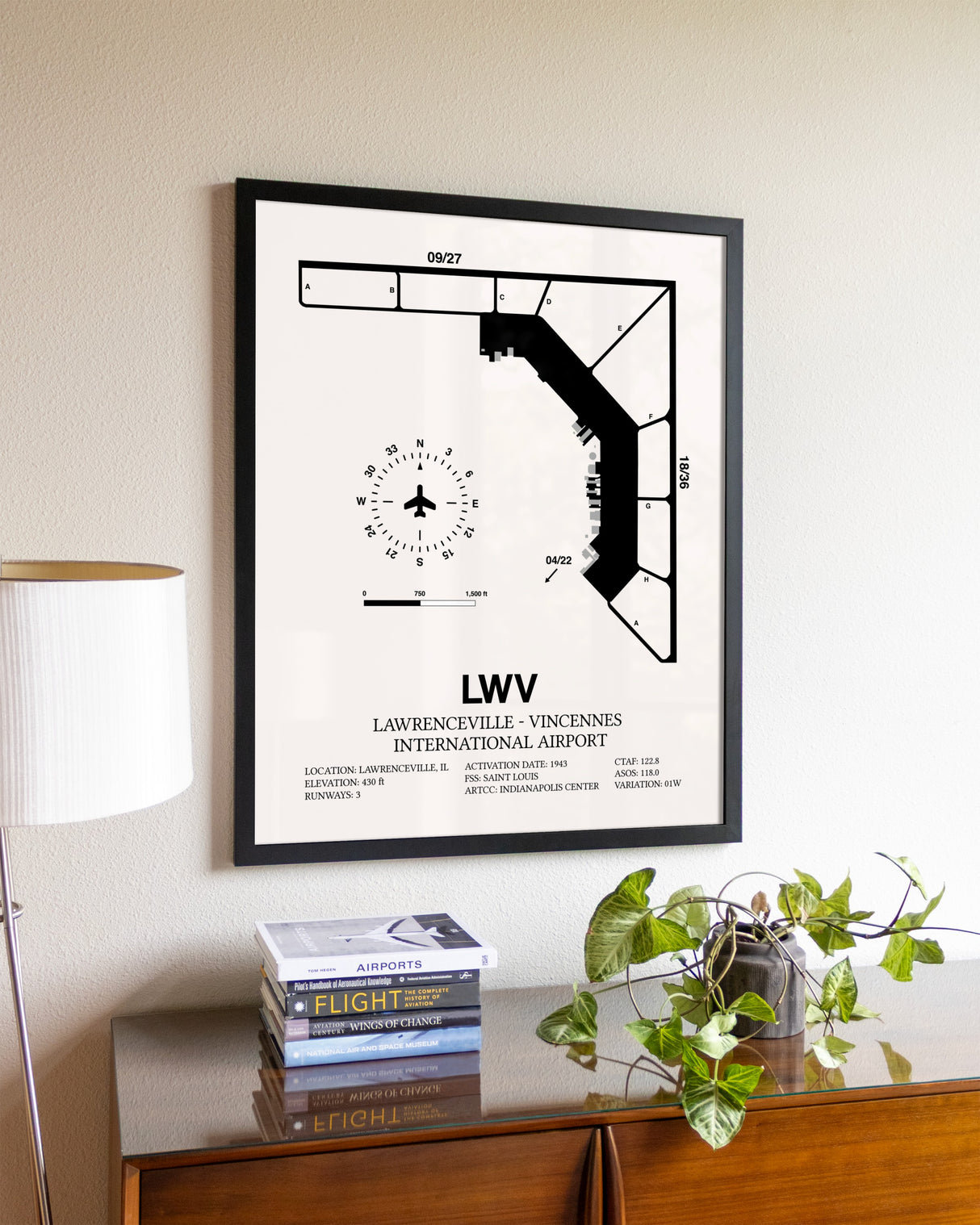 Lawrenceville-Vincennes International Airport aviation wall décor in black wood frame