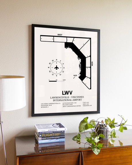 Lawrenceville-Vincennes International Airport aviation wall décor in black wood frame