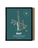 Green Midland International Air and Space Port Airport aviation wall décor in black wood frame