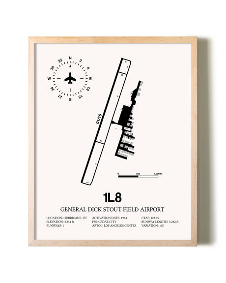 General Dick Stout Field Airport framed wall art in white frame