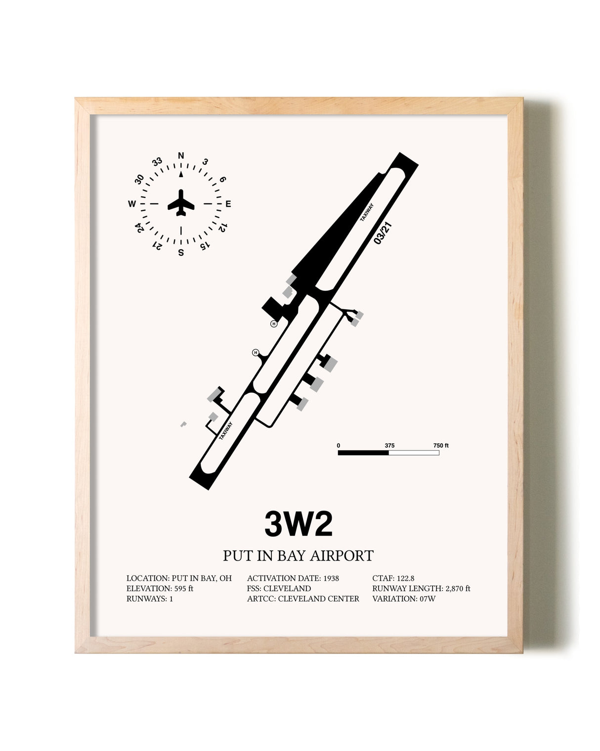 Put in Bay Airport framed wall art in white frame