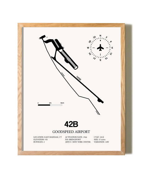 Goodspeed Airport framed print in natural wood frame