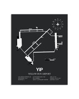 Gray Framed Willow Run Airport layout wall art poster