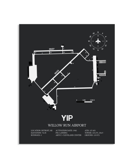 Gray Framed Willow Run Airport layout wall art poster