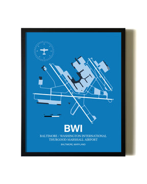 Framed Baltimore/Washington International Thurgood Marshall Airport wall art poster in black frame