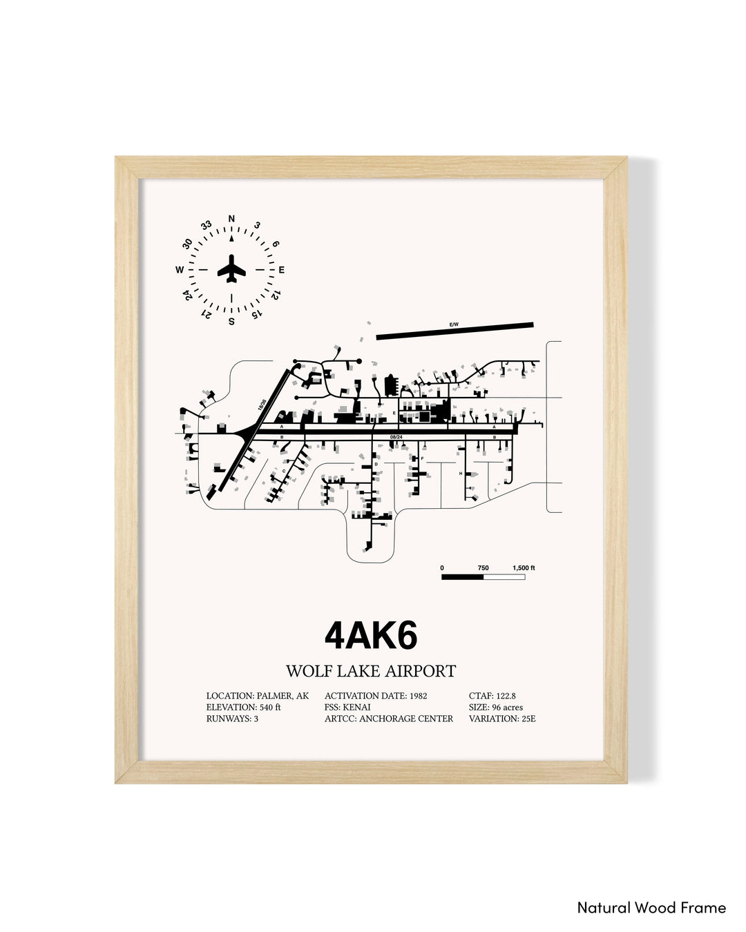 Detailed Airport Map of Wolf Lake Airport (4AK6) in White with a Natural Frame
