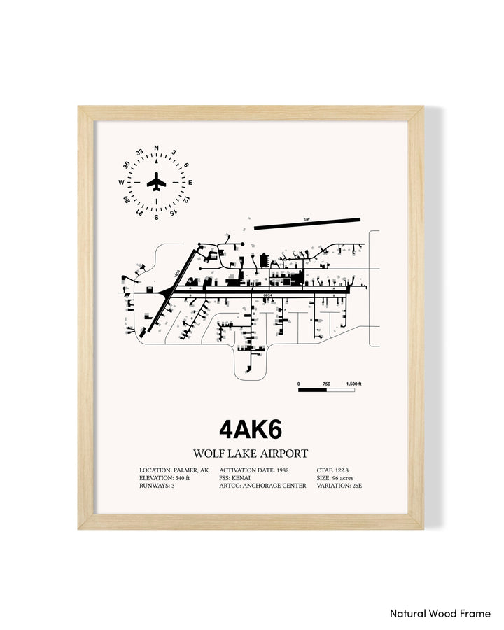 Detailed Airport Map of Wolf Lake Airport (4AK6) in White with a Natural Frame