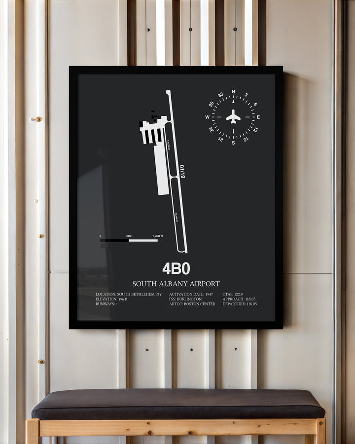 Framed Detailed Airport Map of South Albany Airport (4B0) in Gray with a Black Frame