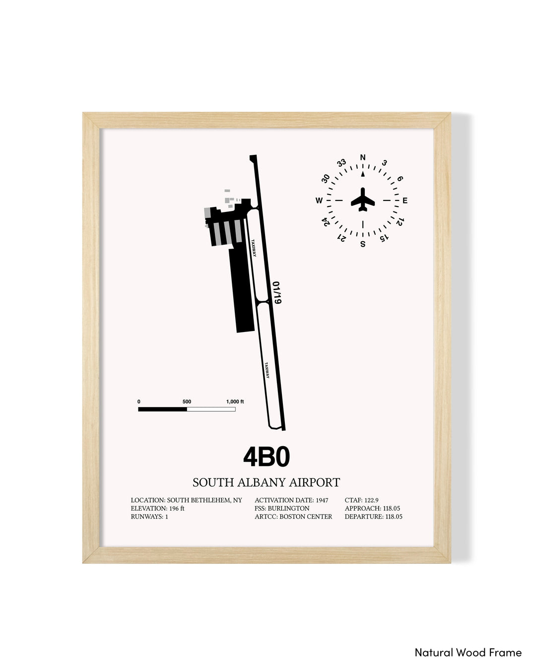 Detailed Airport Map of South Albany Airport (4B0) in White with a Natural Frame