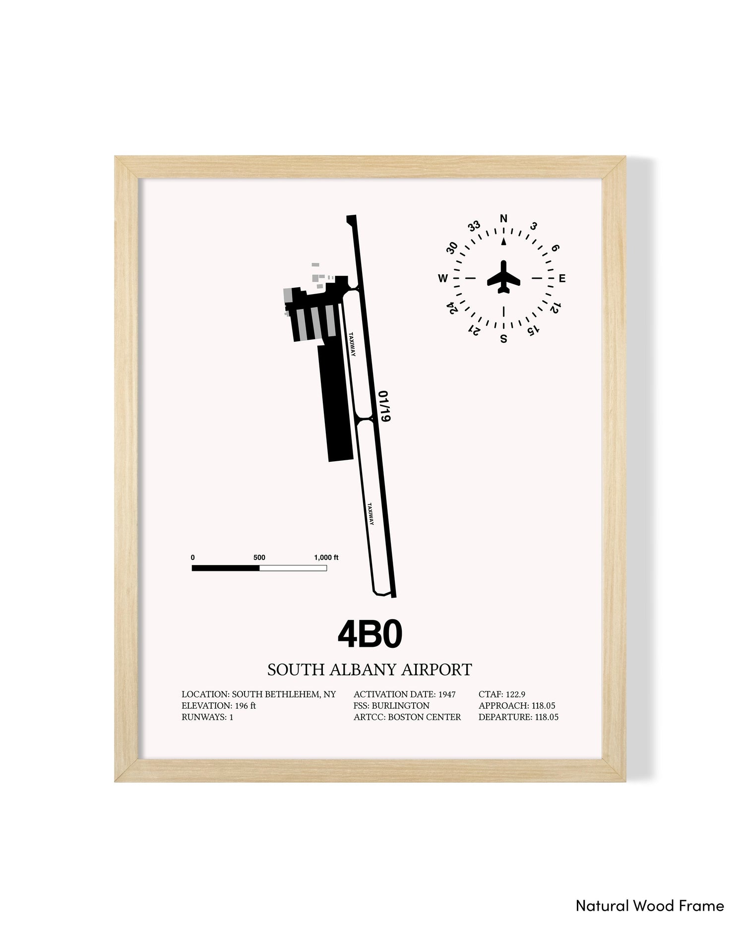 Detailed Airport Map of South Albany Airport (4B0) in White with a Natural Frame